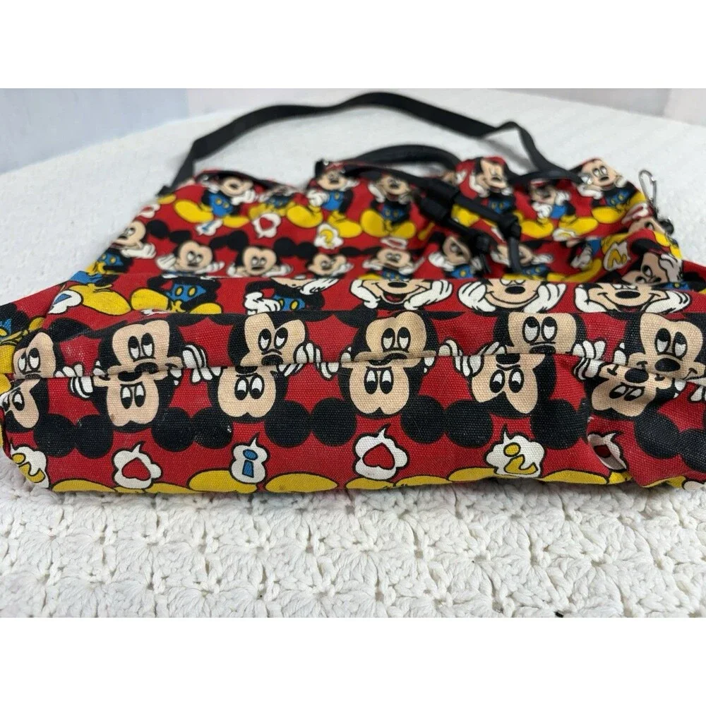 Vintage 90s Mickey Mouse Faces All Over Print Canvas Drawstring Bag Bucket Tote